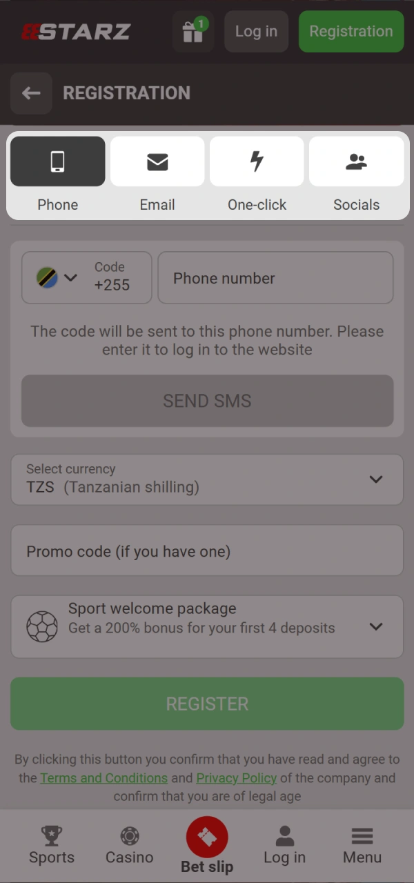 Pick your preferred 888starz online registration option from mobile app.