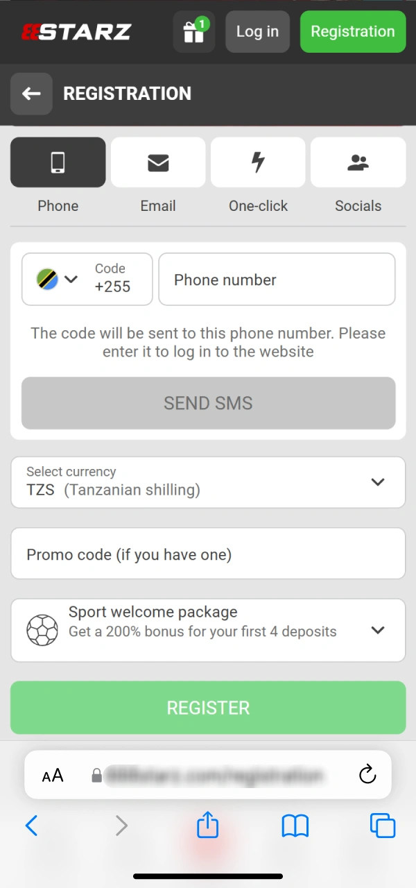 Create a new account or sign in to 888starz.