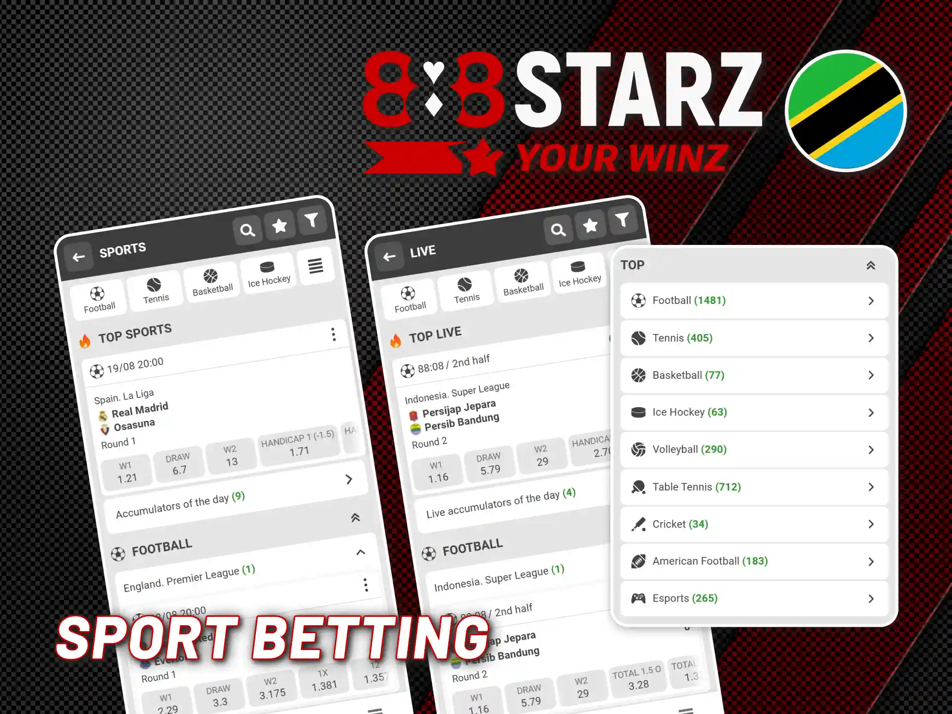 Place different kinds of bets on sports with 888starz app.