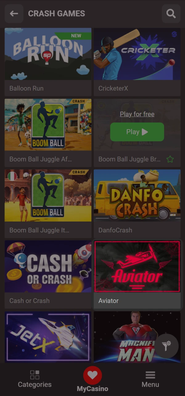 Open the Aviator game in the casino section on 888starz.