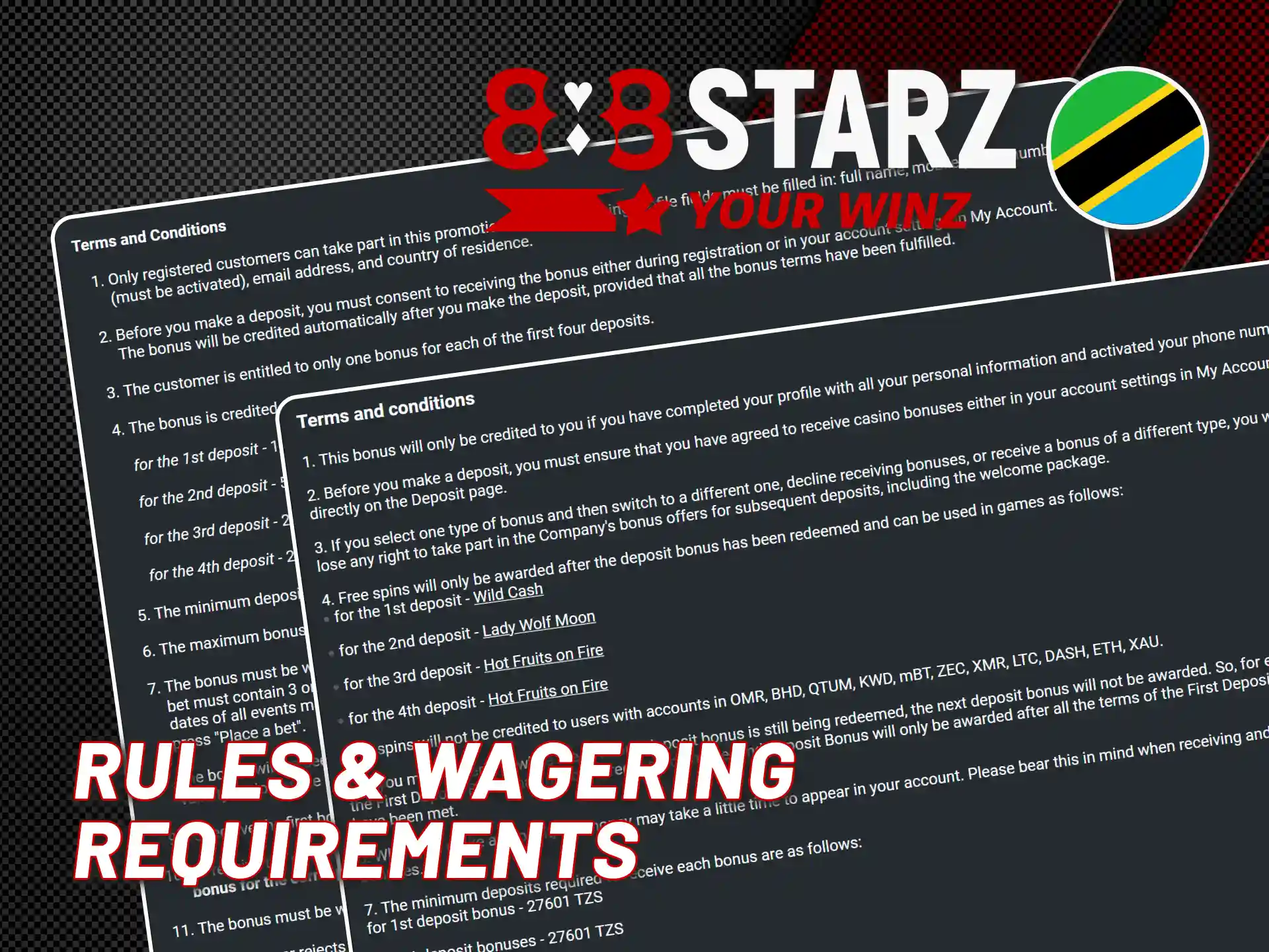 Meet all 888starz Tanzania bonus requirements.