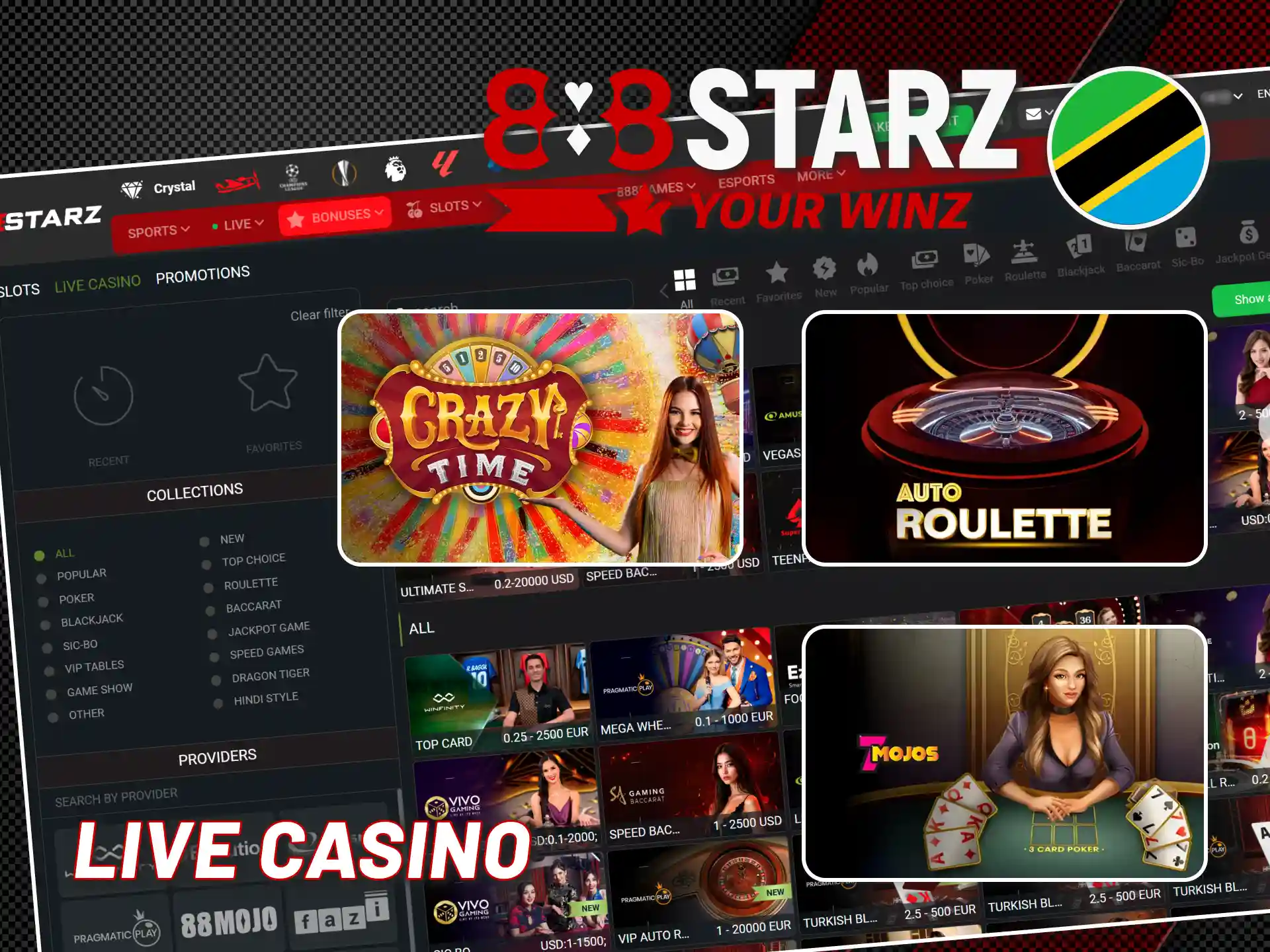Play online live casino games with real dealers on 888starz.