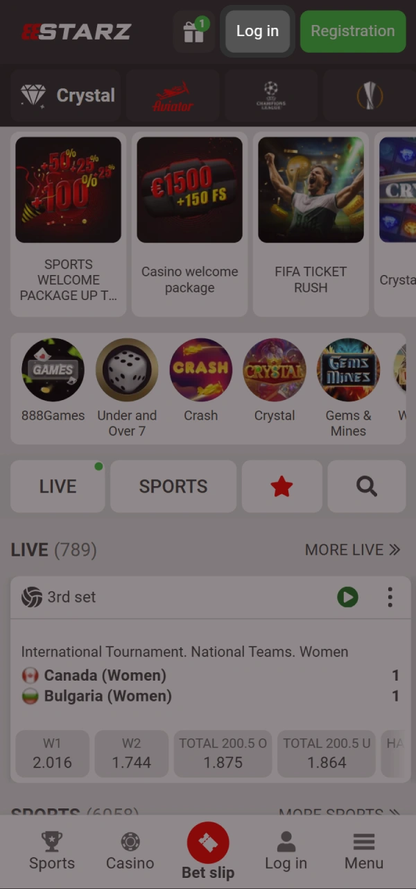 Tap the login button on the top right of 888starz.