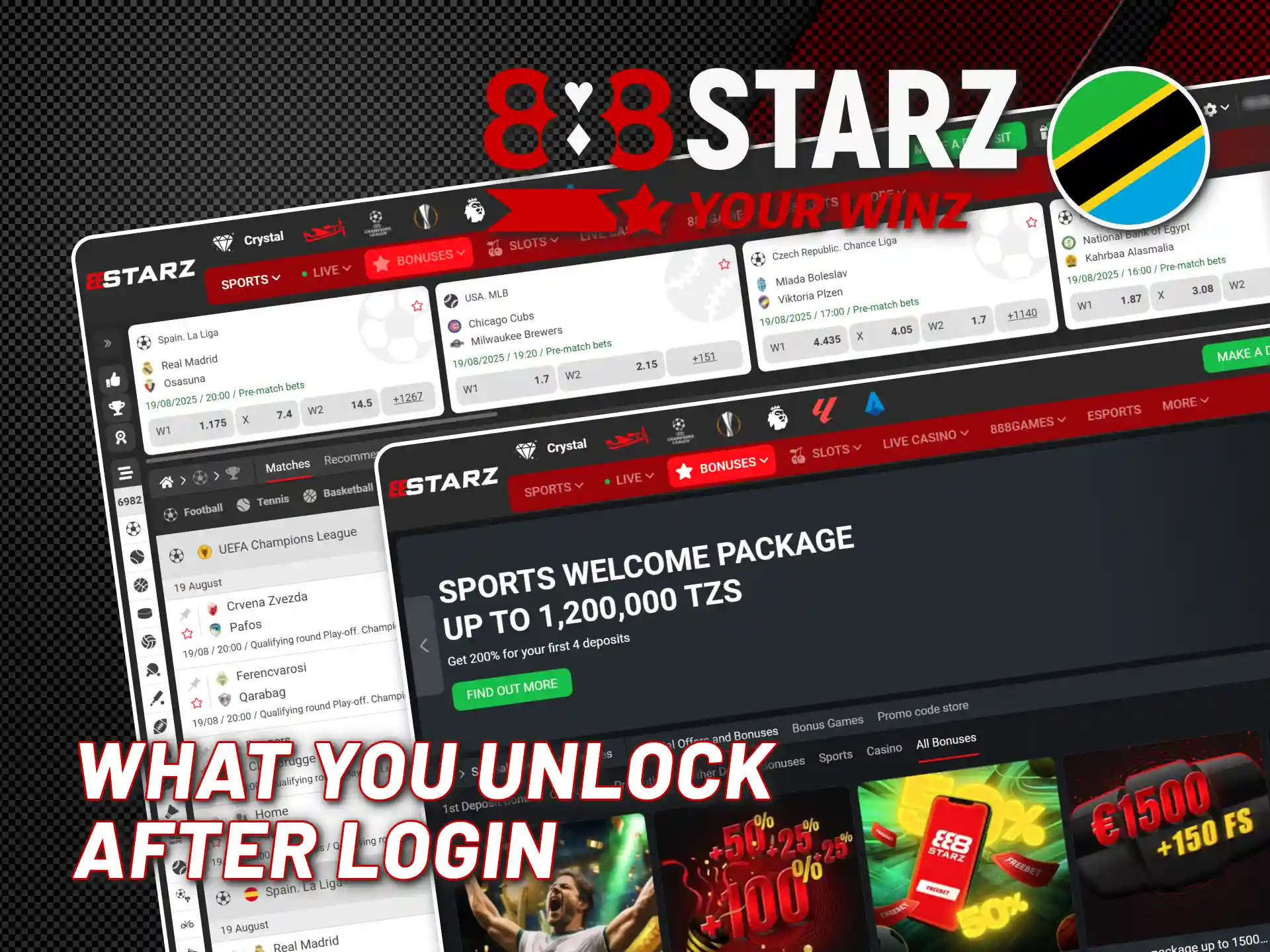 Unlock betting and banking features after logging into 888starz Tanzania.