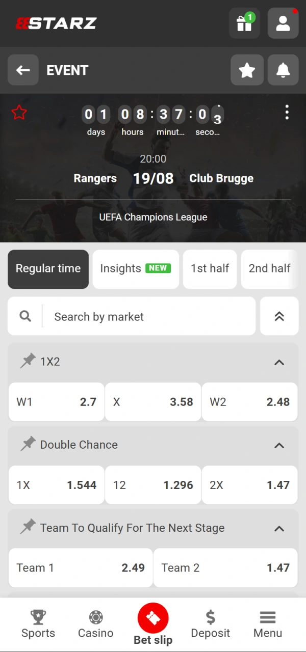 Bet on a match from available markets at 888starz Tanzania.