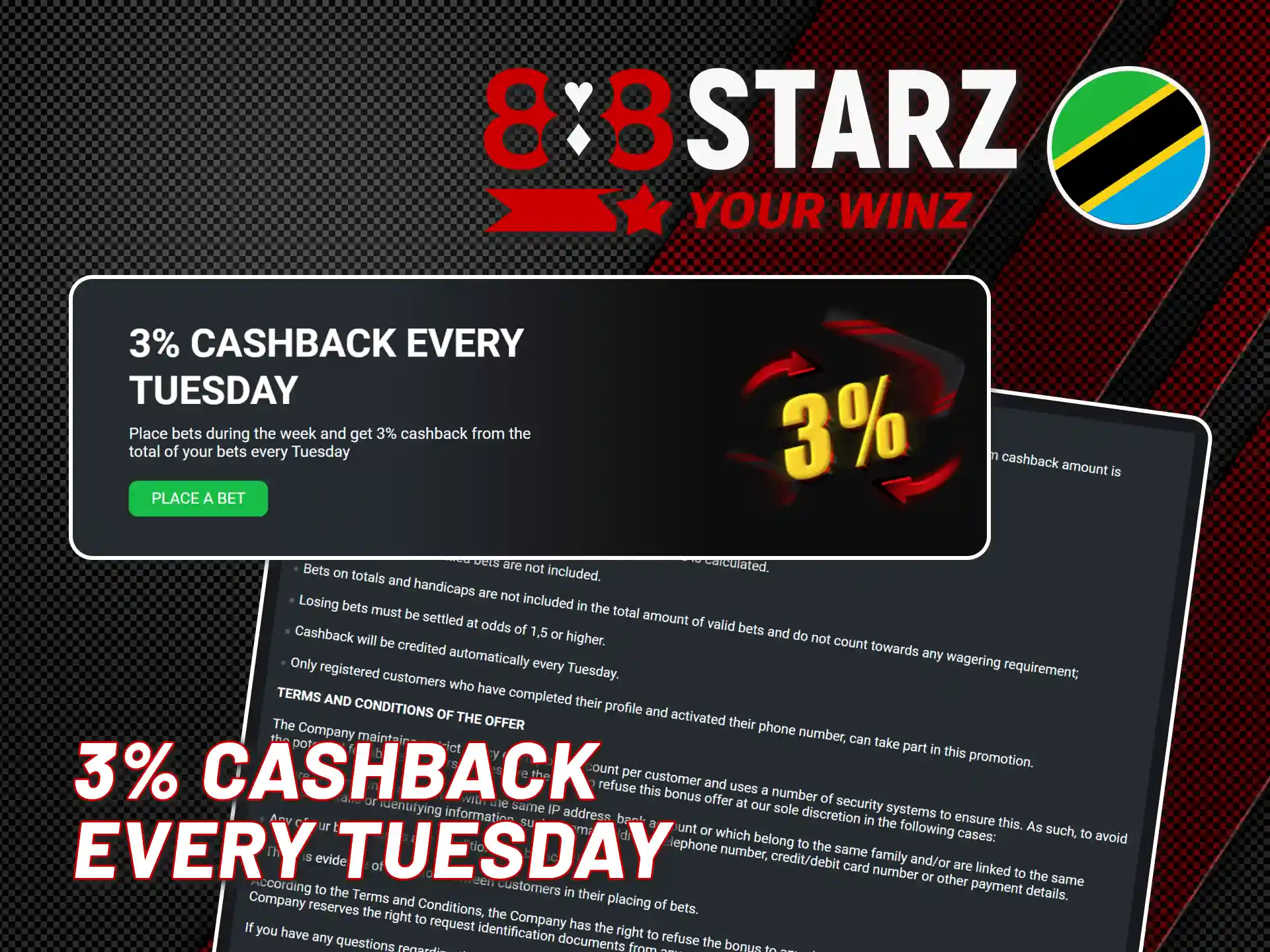 Earn cashback with regular play at 888starz official in Tanzania.