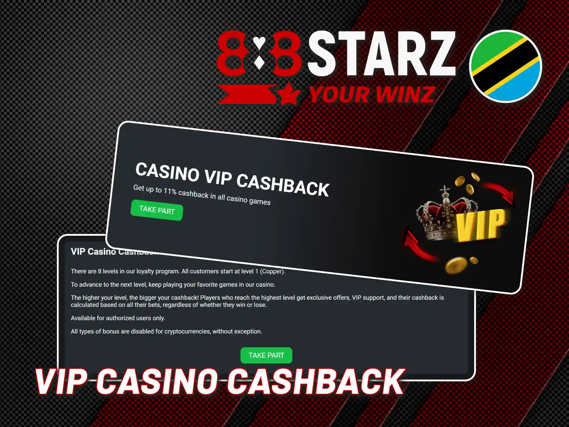 Get exclusive offers from 888starz Tanzania official VIP program.