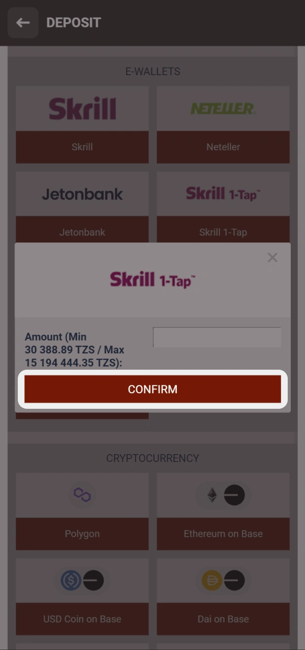 Confirm the payment and wait for 888starz balance to update.