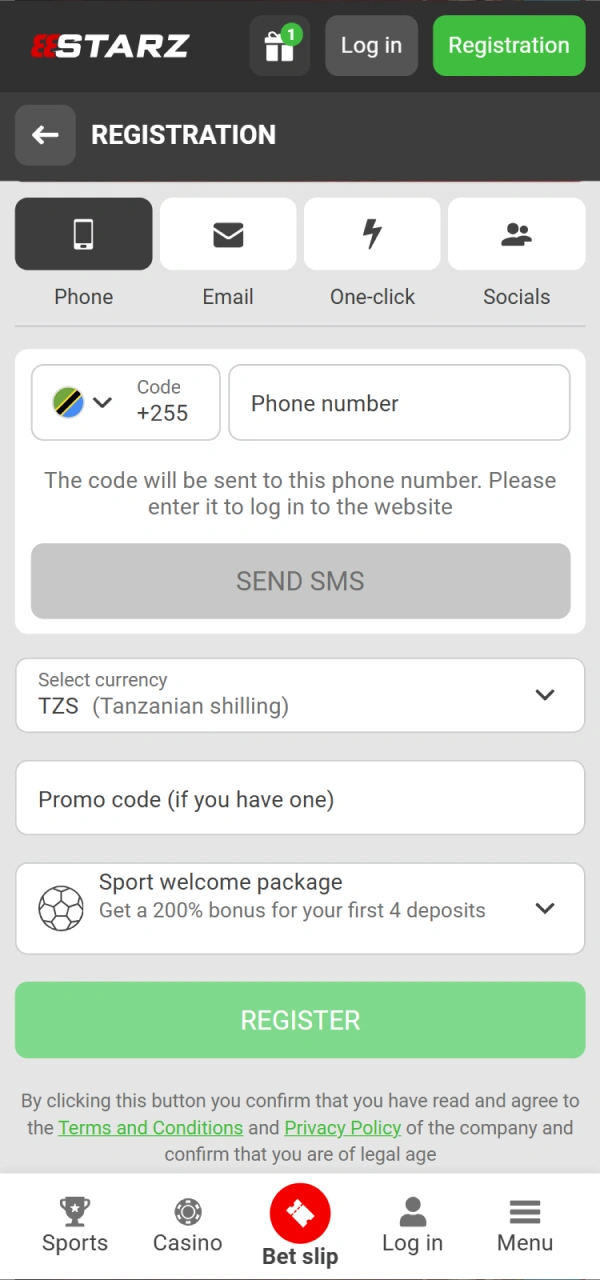 Input your personal details and set your password on 888starz.