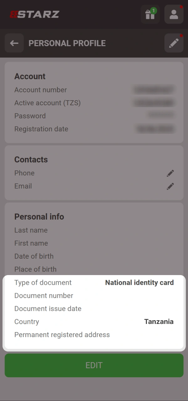 Upload your identification documents and proof of address on 888starz.