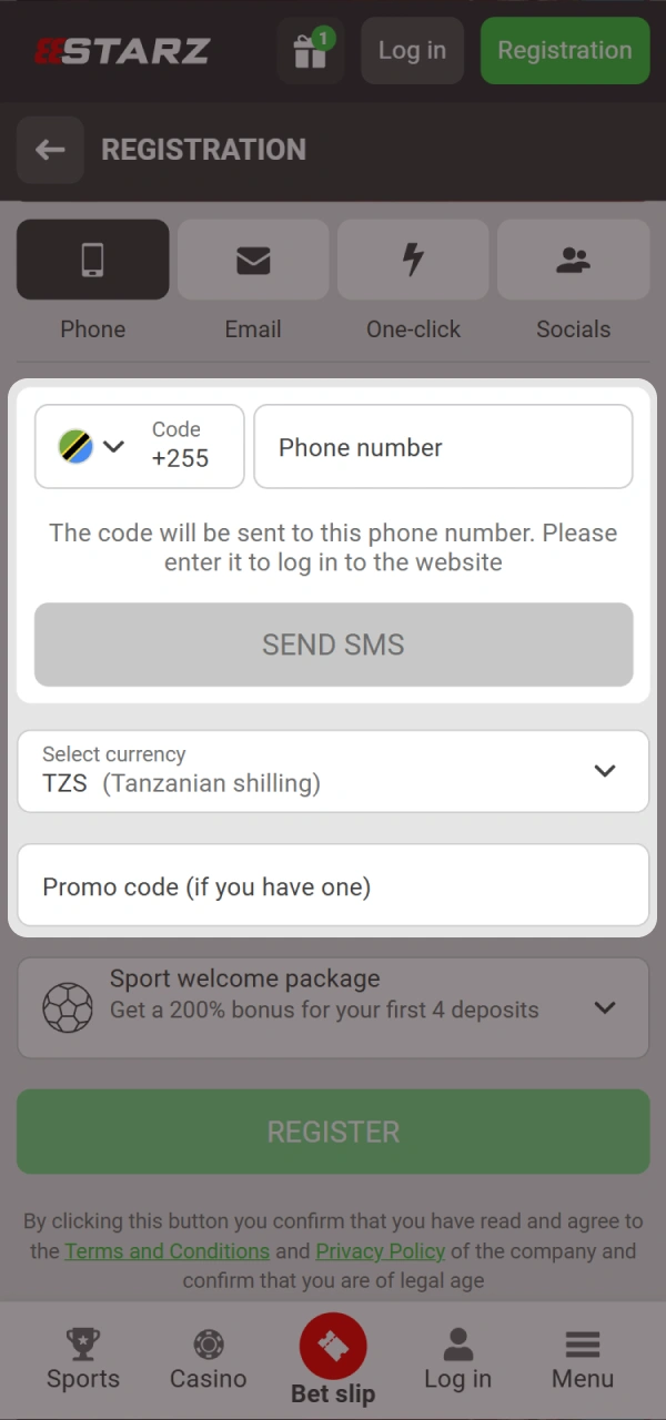 Fill out the required information for your 888starz Casino account.