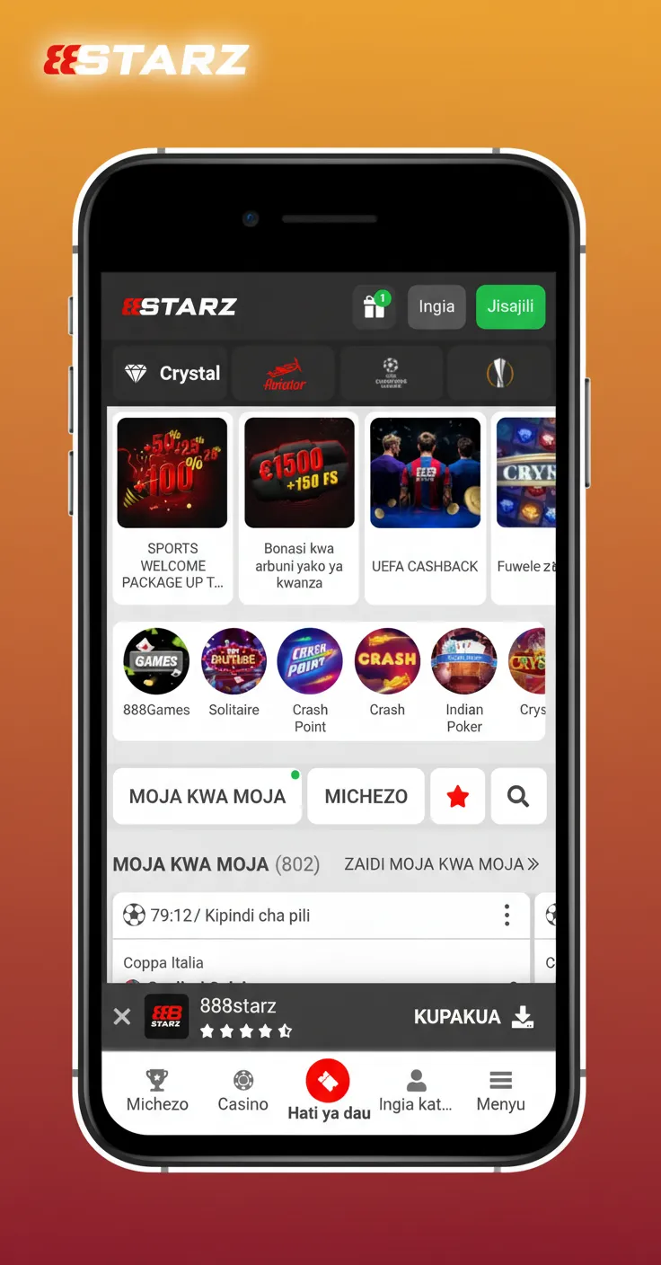 888starz app interface with clean, one-hand layout; simple menus, readable odds, bet slip accessible in one tap.
