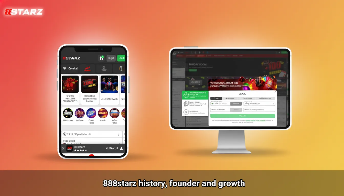888starz timeline showing founder, growth in Tanzania, legal transparency, and responsible gaming focus