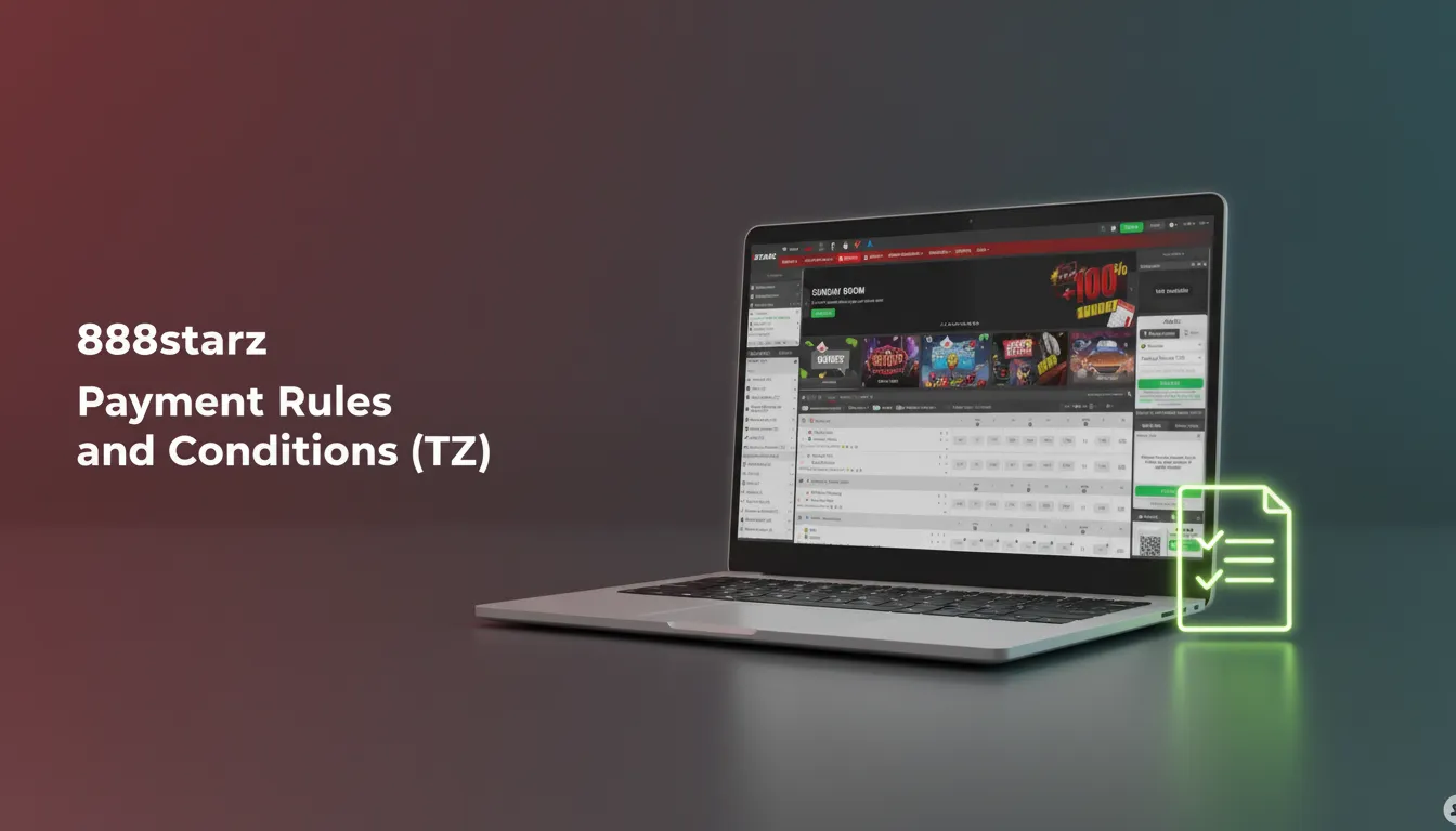 888starz Tanzania payment rules infographic: name match, same-method withdrawals, 1x turnover, ID checks, TZS limits.