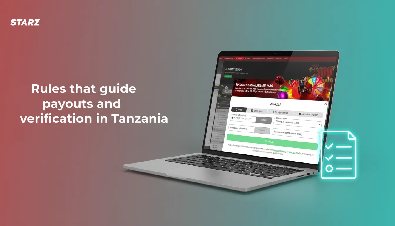 Infographic on Tanzania payout rules: ID and name match, original deposit method, wagering, 5,000-20,000,000 TZS limits