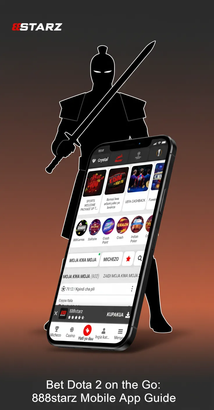 Smartphone showing 888starz mobile app with Dota 2 live odds and bet slip, highlighting on-the-go esports betting.